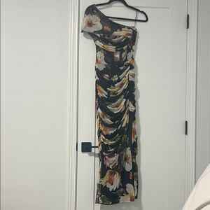 Abercrombie & Fitch Mesh Asymmetrical Off-The-Shoulder Draped Maxi Dress, SP